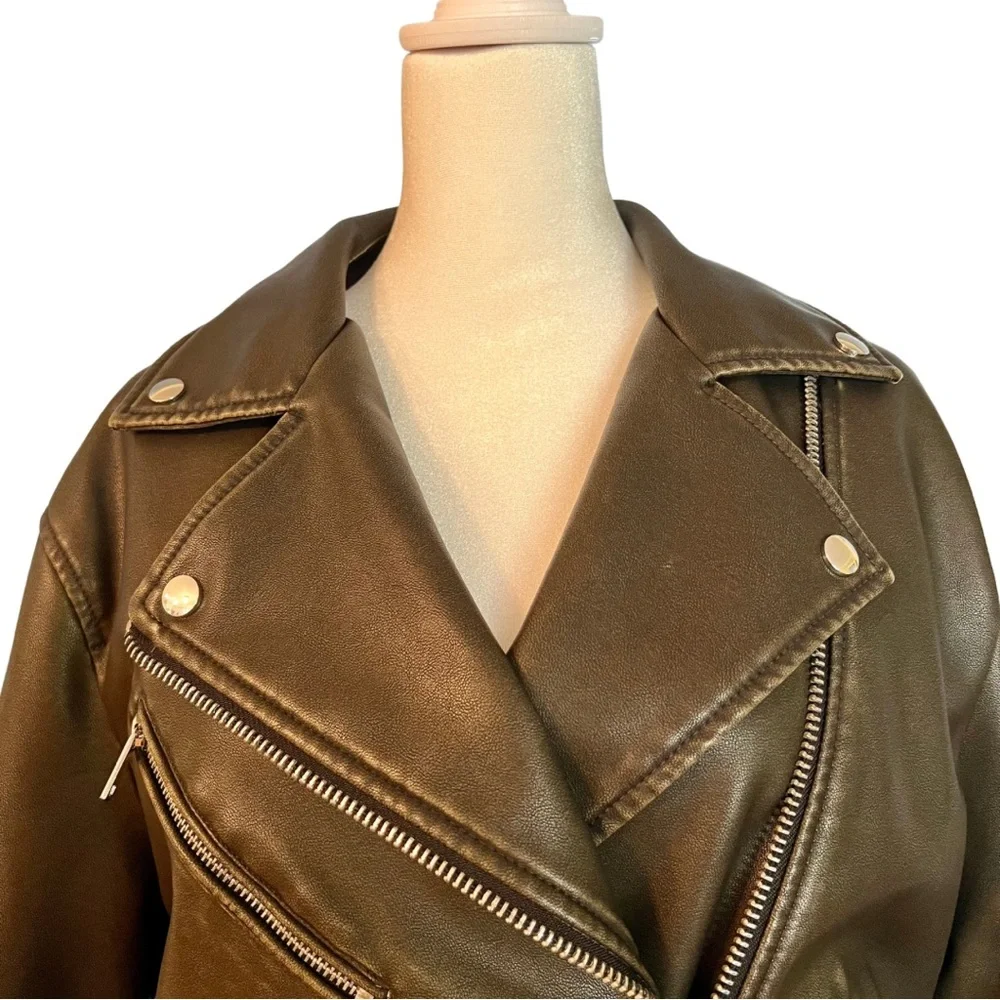 Zara Vegan Leather Jacket in Dark Brown • Size Medium • NEW WITH TAGS - Picture 10 of 12
